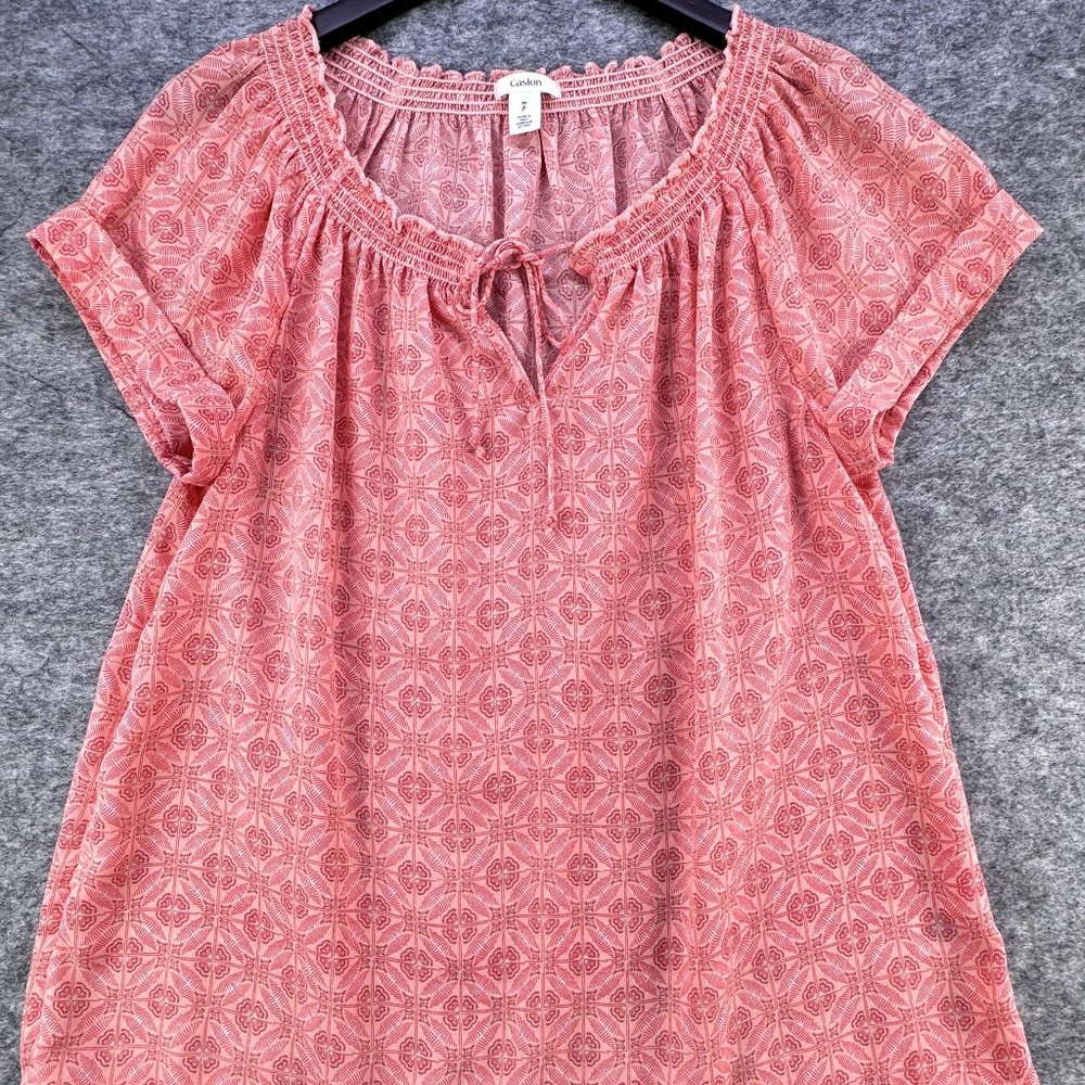 Caslon Peach Tie Front Gathered Ruffle Neck Sleeveless Top Size MP